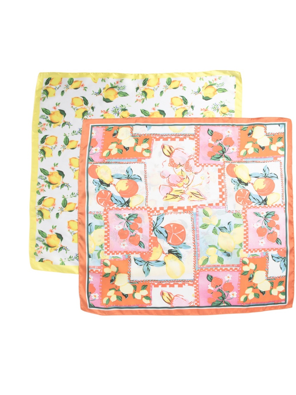 LA VALENTINA White Yellow Orange Citrus Summer Neck Head Bandana Scarf Set x 2